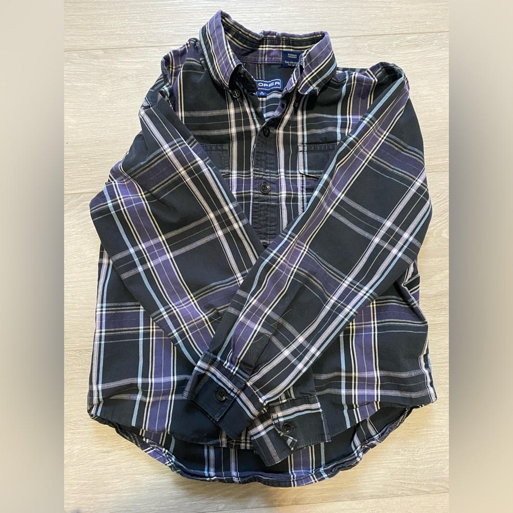 Roper Black and Purple Plaid Button-Up Shirt